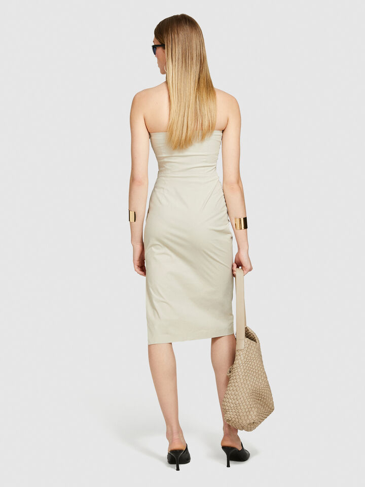 Slim fit dress with rouching - women's midi dresses - Beige | Sisley image number 3